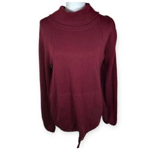CABLE & GAUGE BURGUNDY COWL-NECK PULLOVER W/POUCH POCKET SZ.M EUC. - Picture 2 of 6